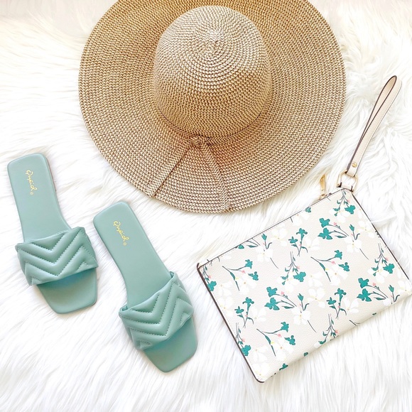 Shoes - Sage green slip on sandals slides square toe